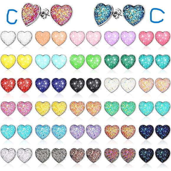 New 32 Pairs Faux Druzy Stud Earrings Stainless Steel Druzy Stud Earring… - Picture 3 of 9